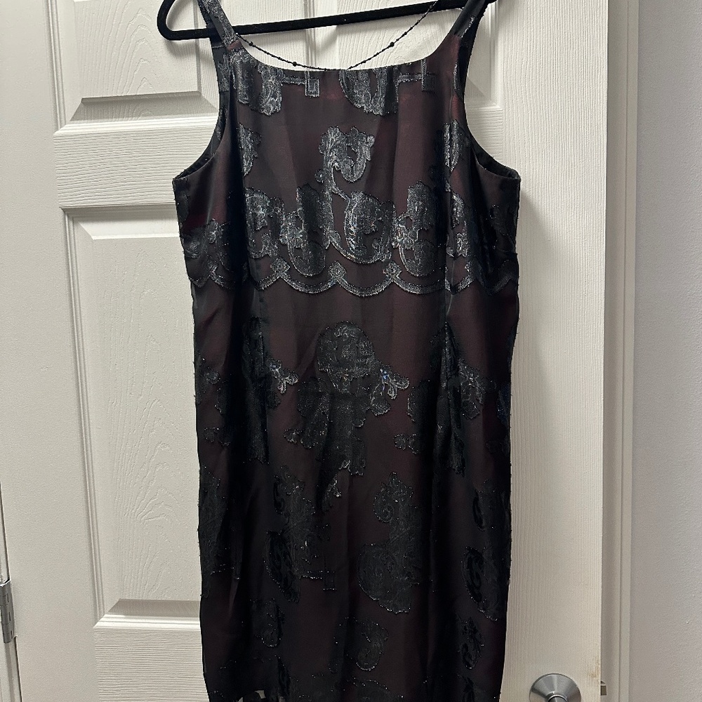 Special Occasion Mini dress - red & black with beadwork and texture